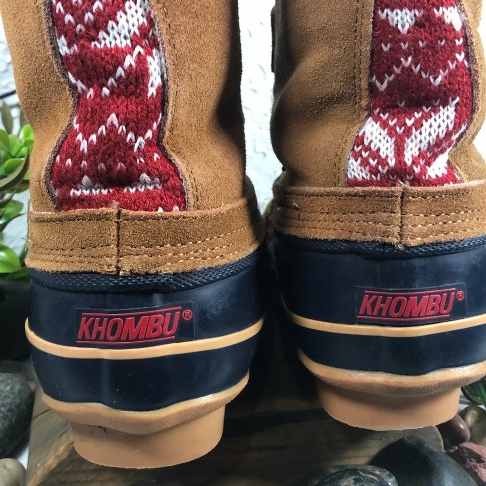 KHOMBU Sherpa Lined Duck Boots Sweater Print Lace Up Boots